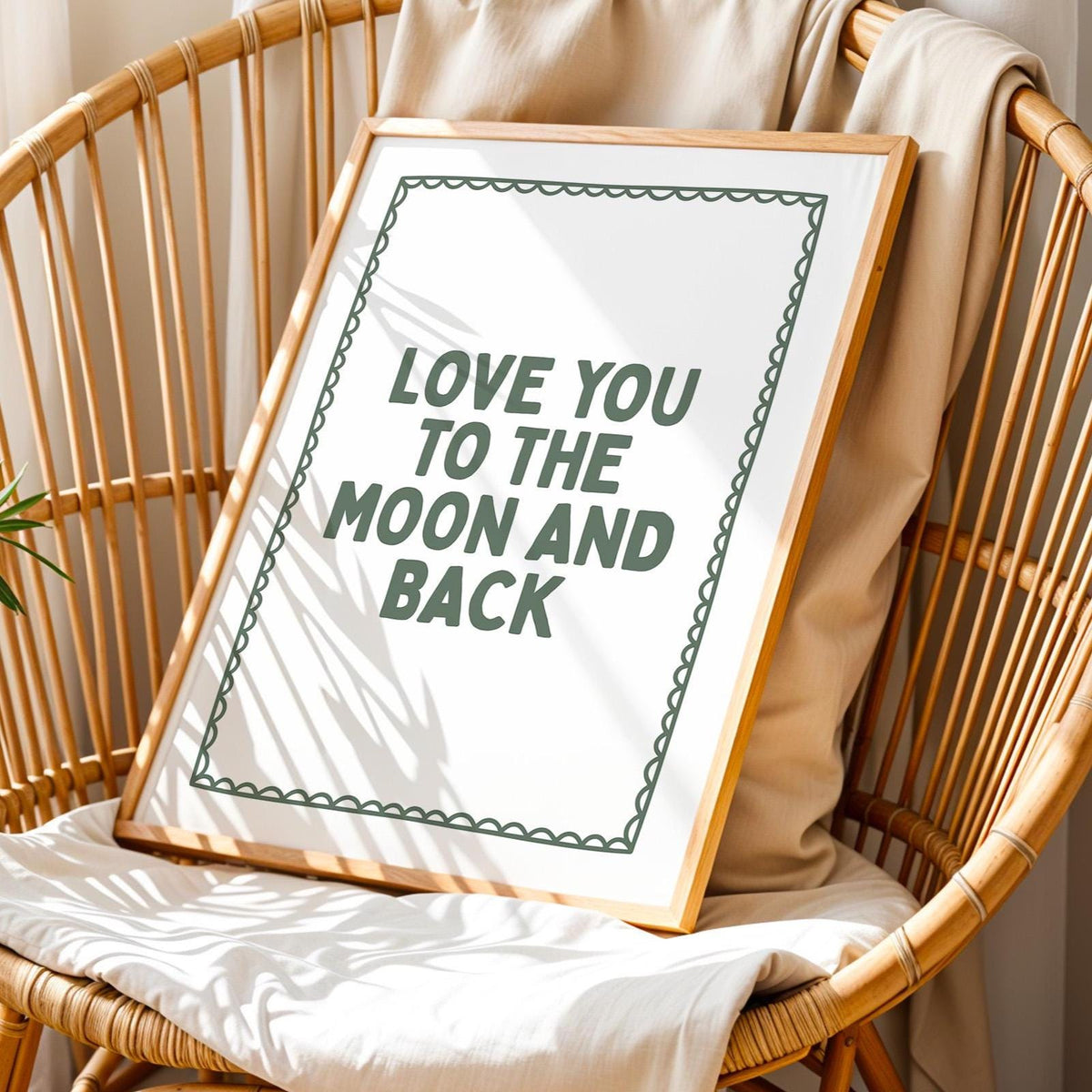 Love You To The Moon And Back Art Print Cute Bedroom Print Above Bed Wall Art Green Room Decor