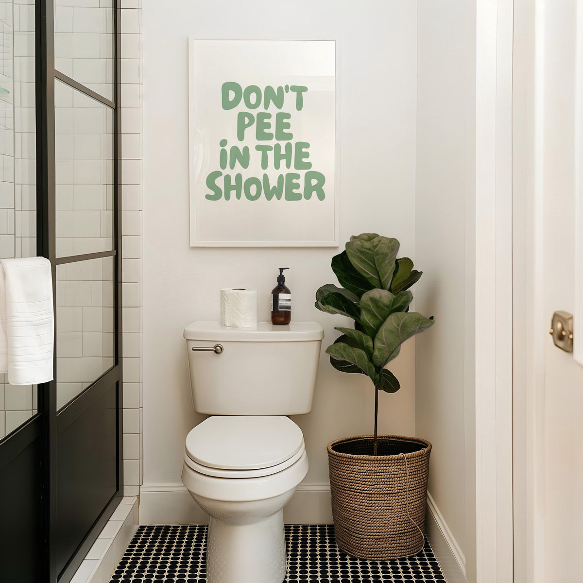 dont pee in the shower art print green and cream wall decor
