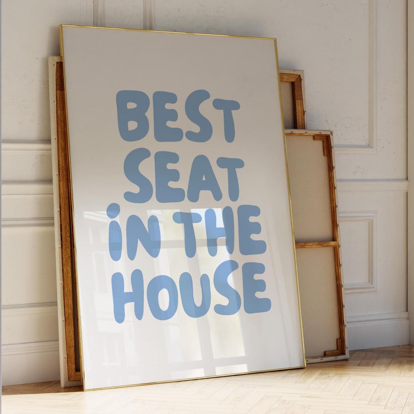 Best Seat In The House Art Print Funny Above Toilet Wall Art Trendy Retro Light Blue Bathroom Wall Decor