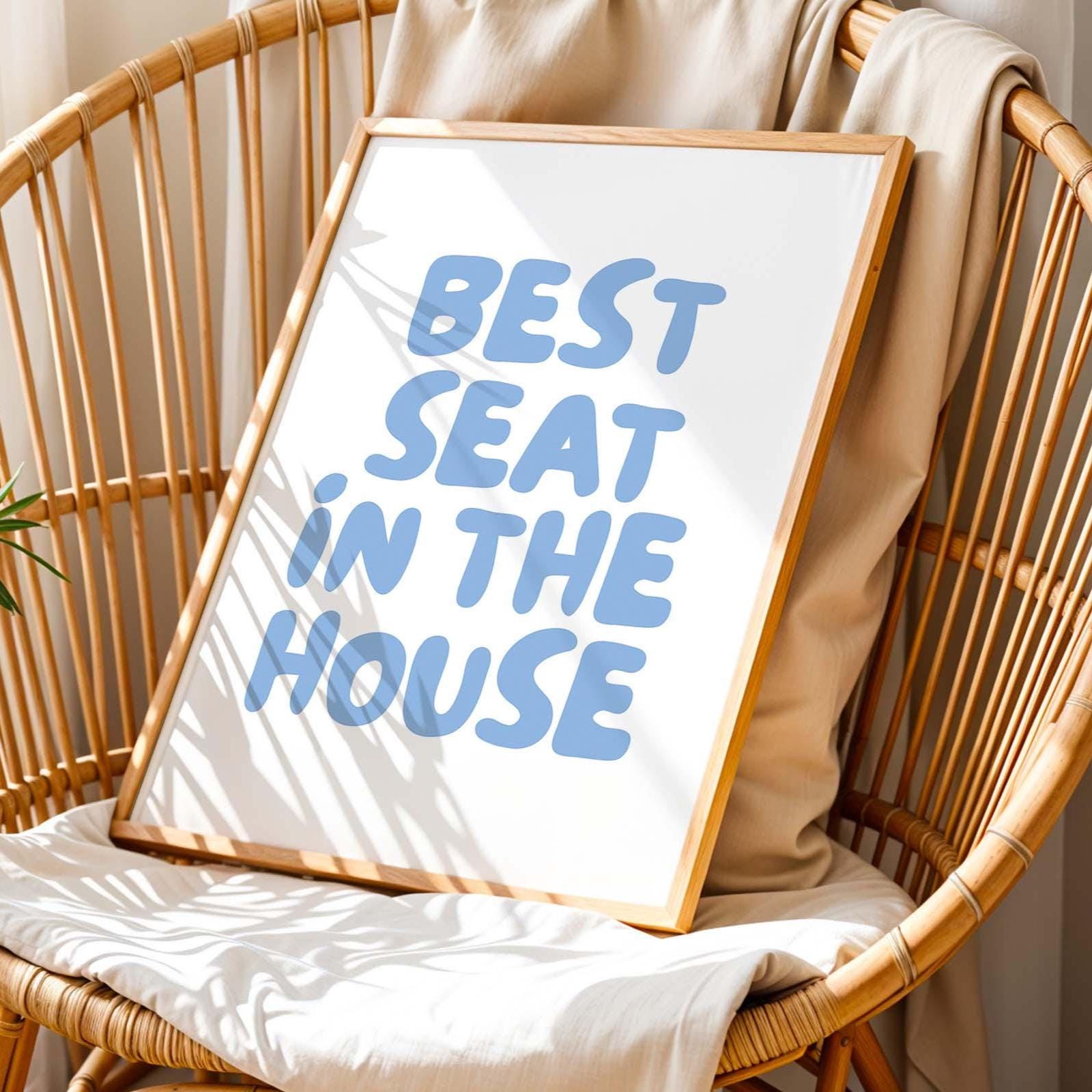 Best Seat In The House Art Print Funny Above Toilet Wall Art Trendy Retro Light Blue Bathroom Wall Decor
