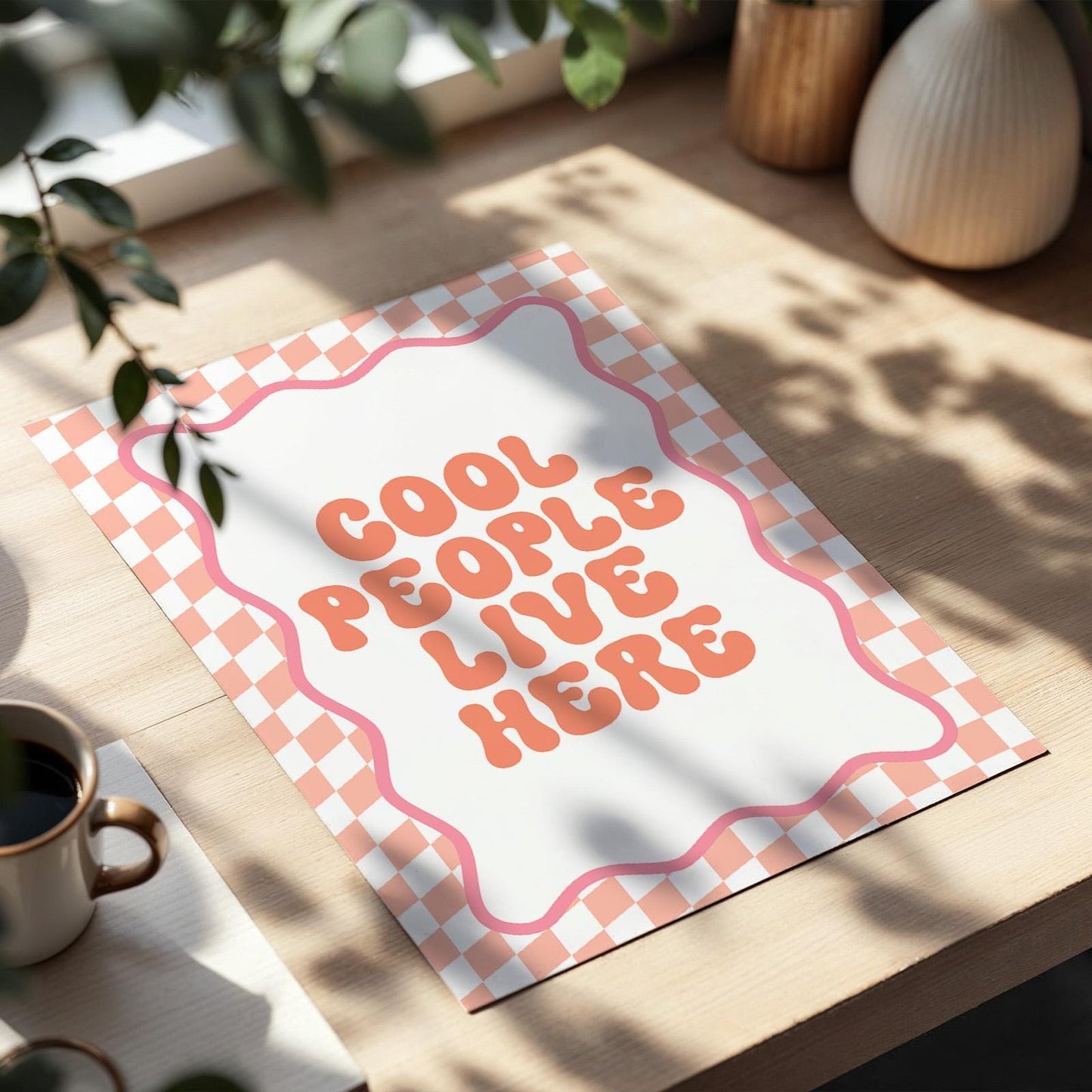 Cool People Live Here Art Print Orange Pink Hallway Wall Print Funky Home Decor