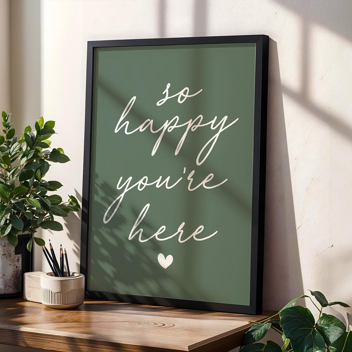 So Happy Youre Here Art Print Green Wall Decor
