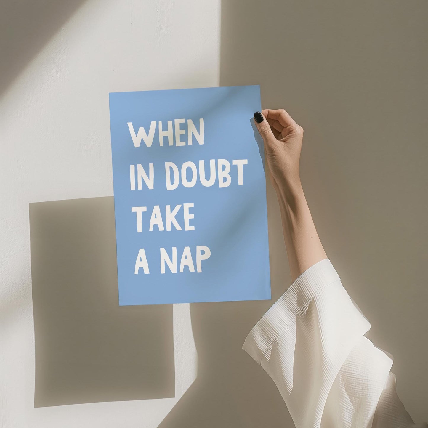 When In Doubt Take A Nap Art Print Light Blue and White