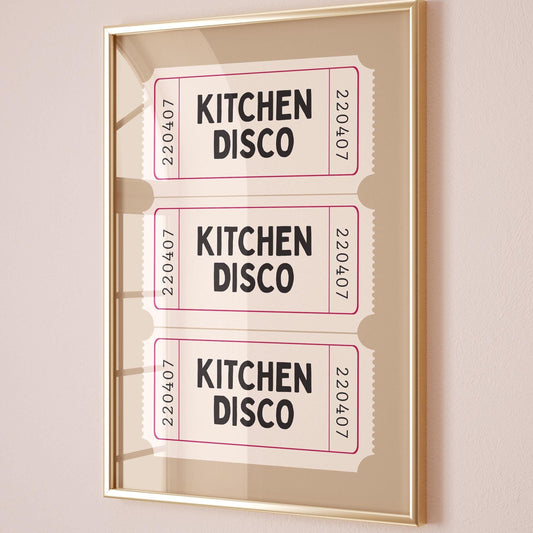 Retro Ticket Art Print, Kitchen Disco Wall Print, Funny Kitchen Wall Art