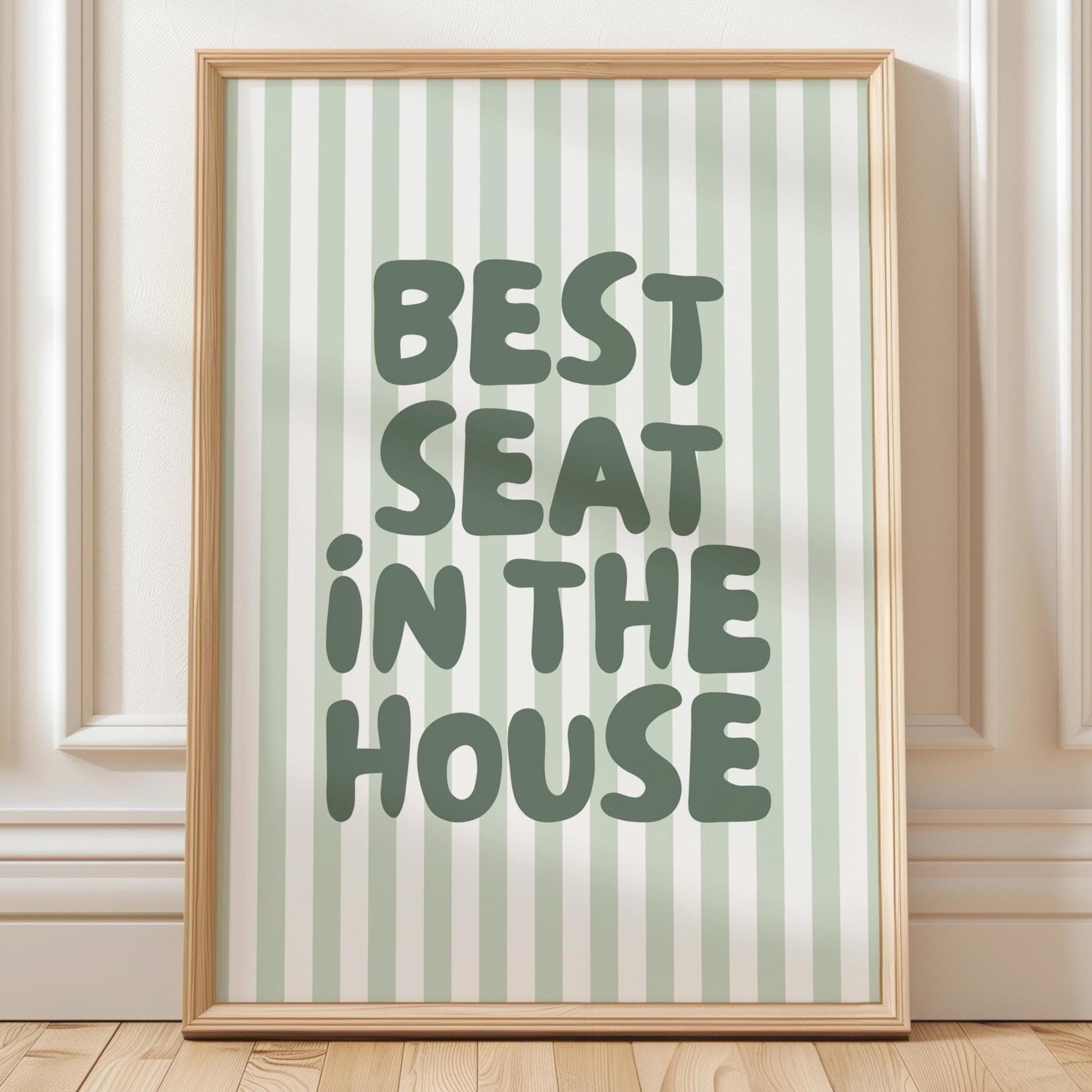 Best Seat In The House Art Print Green Striped Bathroom Wall Decor