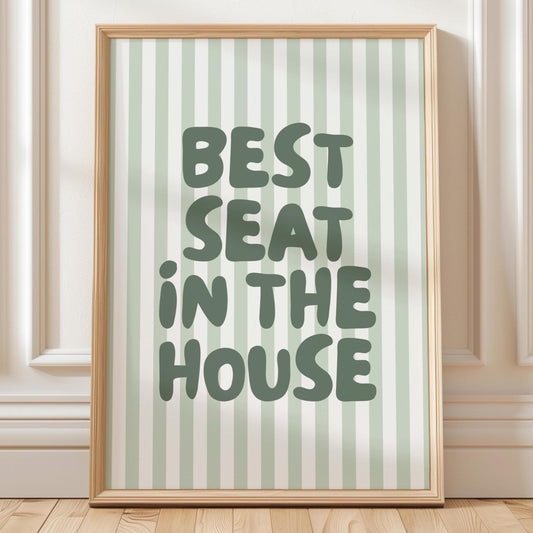 Best Seat In The House Art Print Green Striped Bathroom Wall Decor