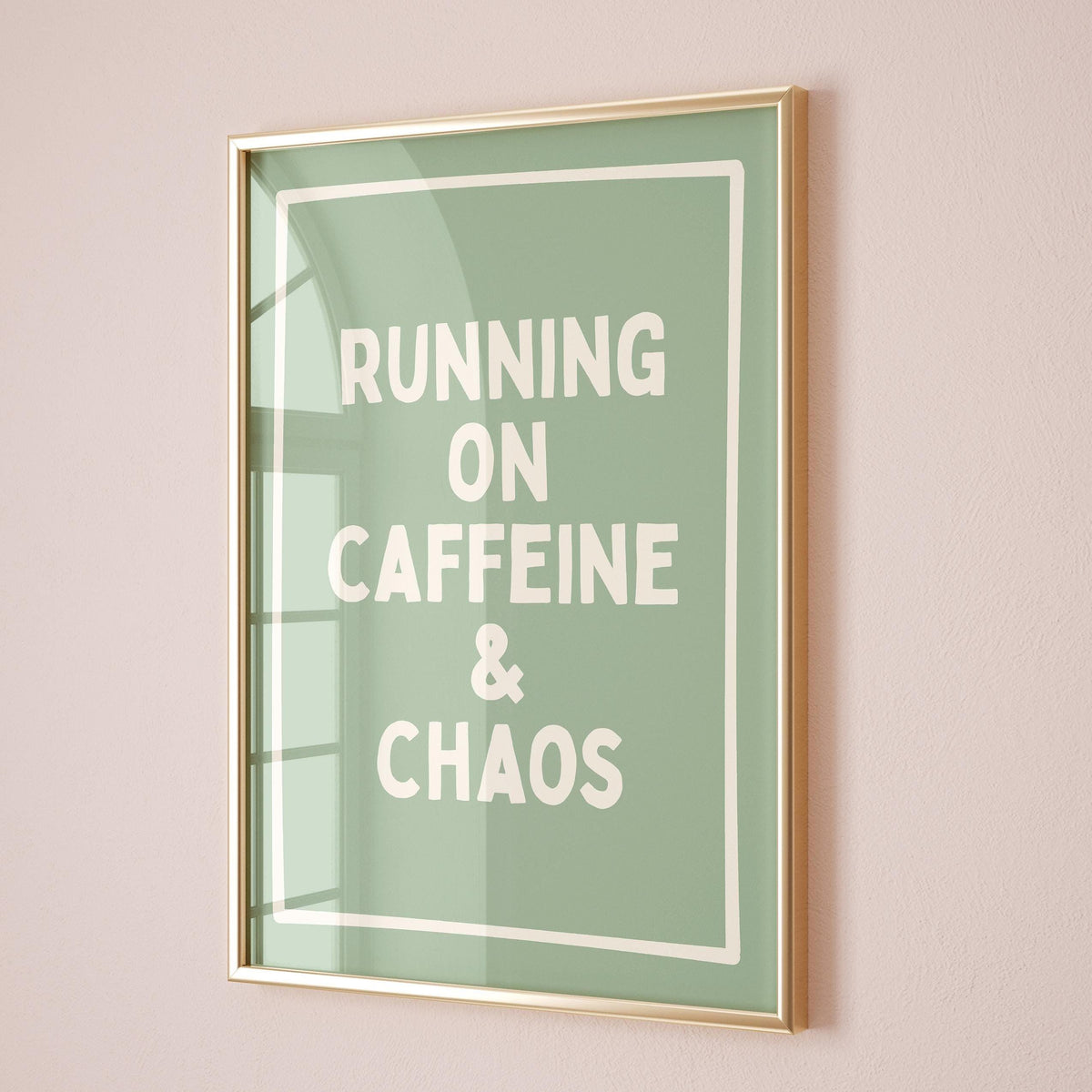 Running on Caffeine and Chaos Art Print Green and Cream Wall Decor