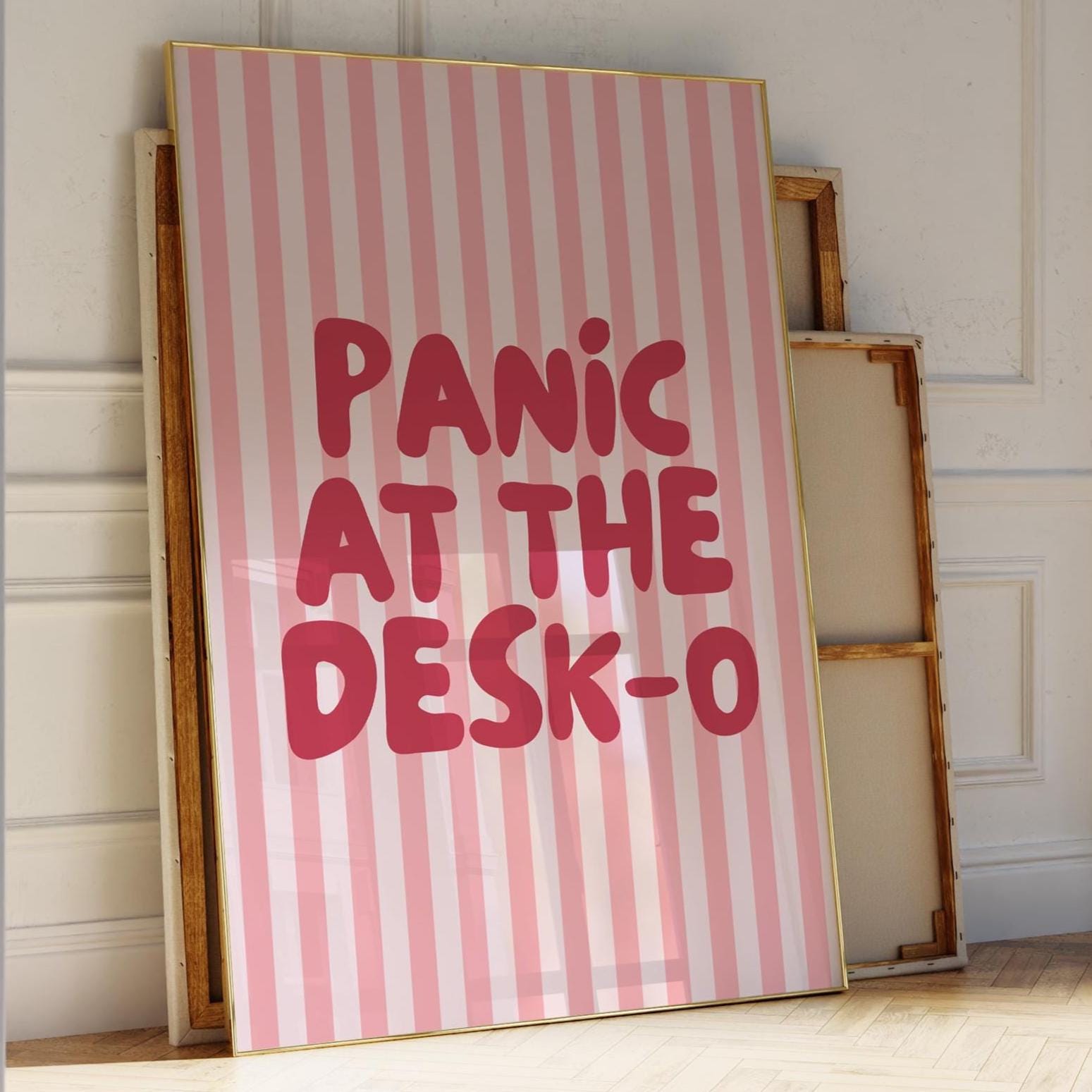 Panic At The Desk O Art Print Pink And Red Striped Wall Decor