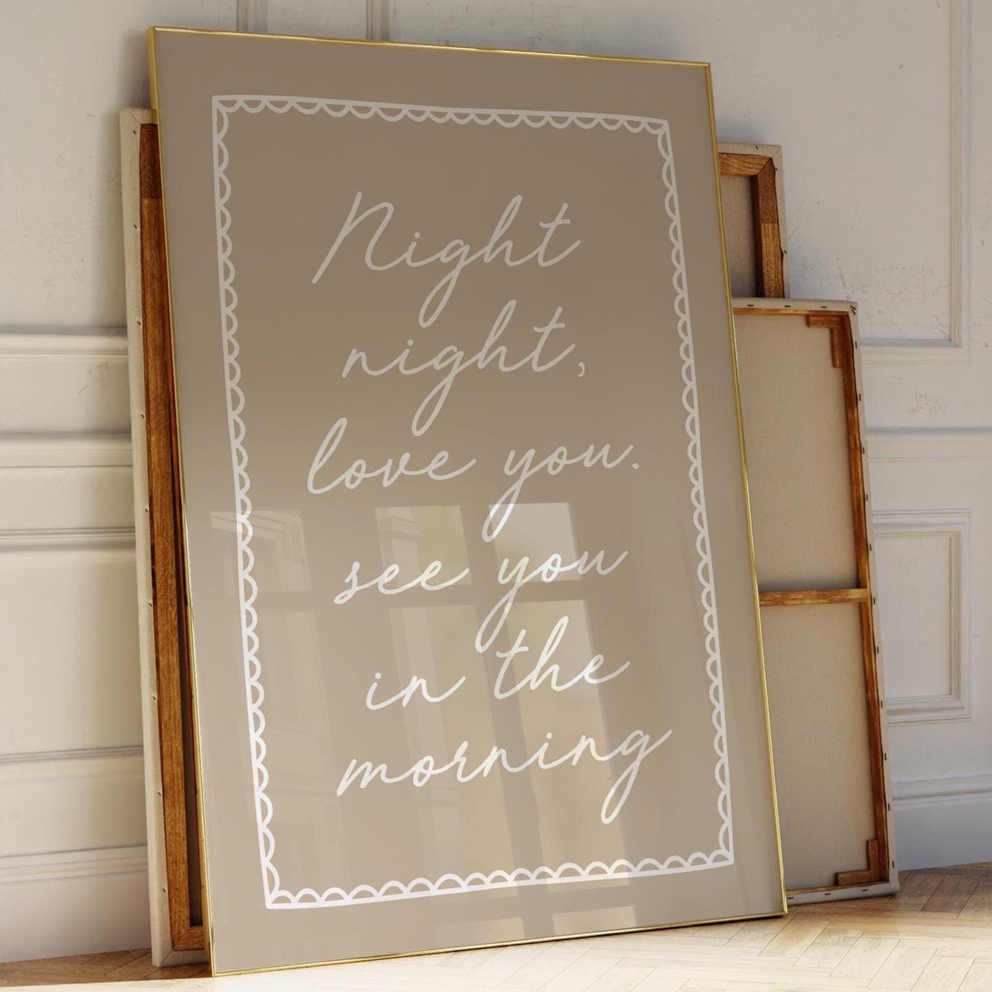 Night Night Love You See You In The Morning Art Print Beige and White Wall Decor