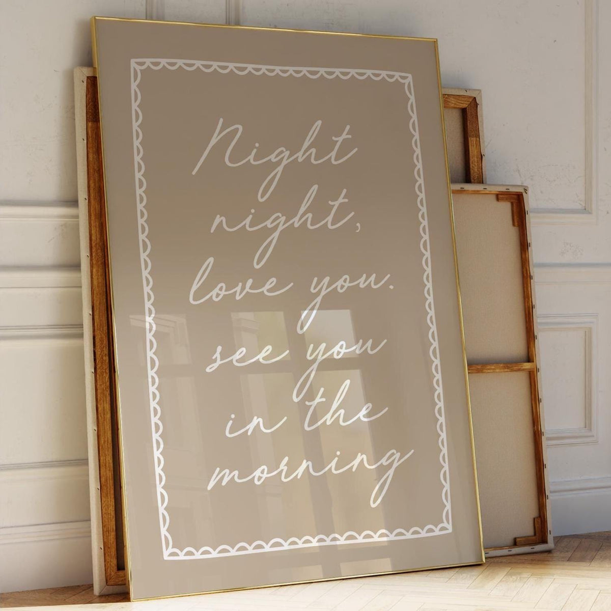 Night Night Love You See You In The Morning Art Print Beige and White Wall Decor