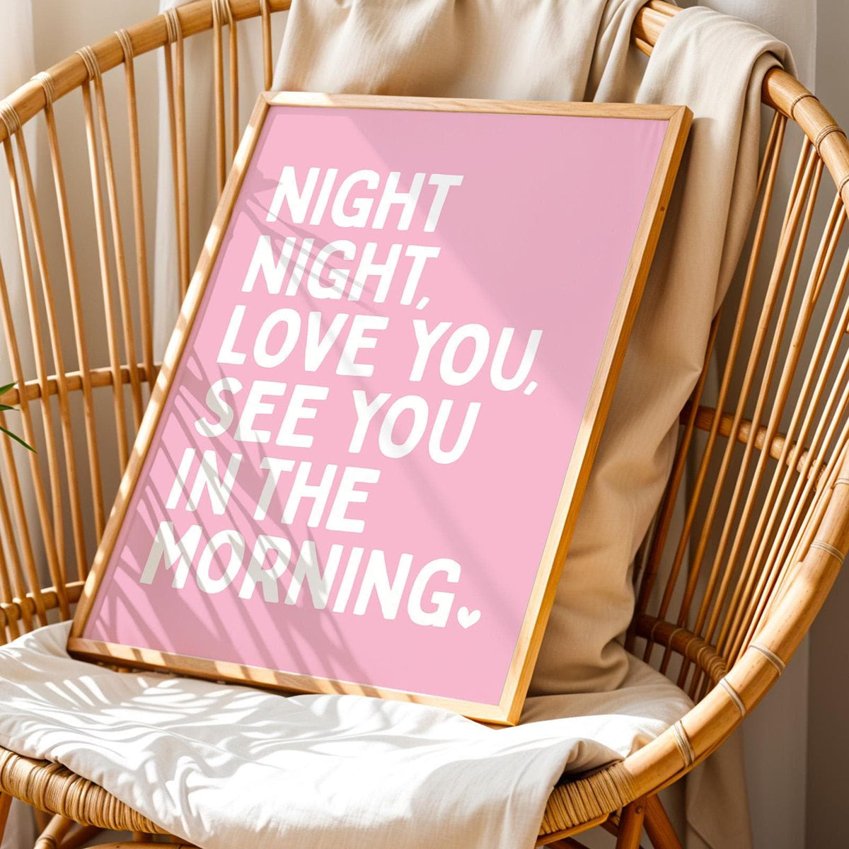 Night Night Love You See You In The Morning Art Print Pink and White Wall Decor