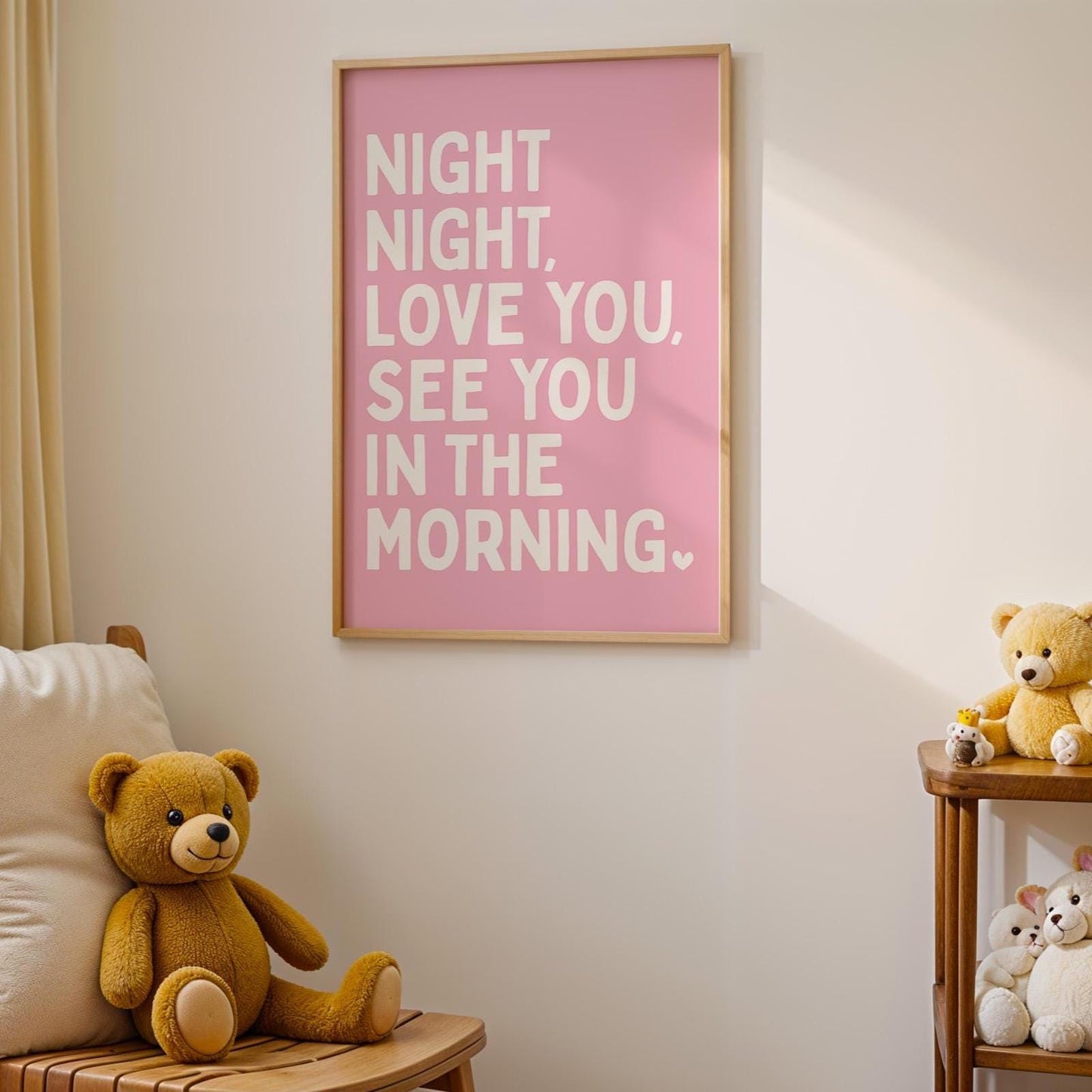 Night Night Love You See You In The Morning Art Print Pink and White Wall Decor