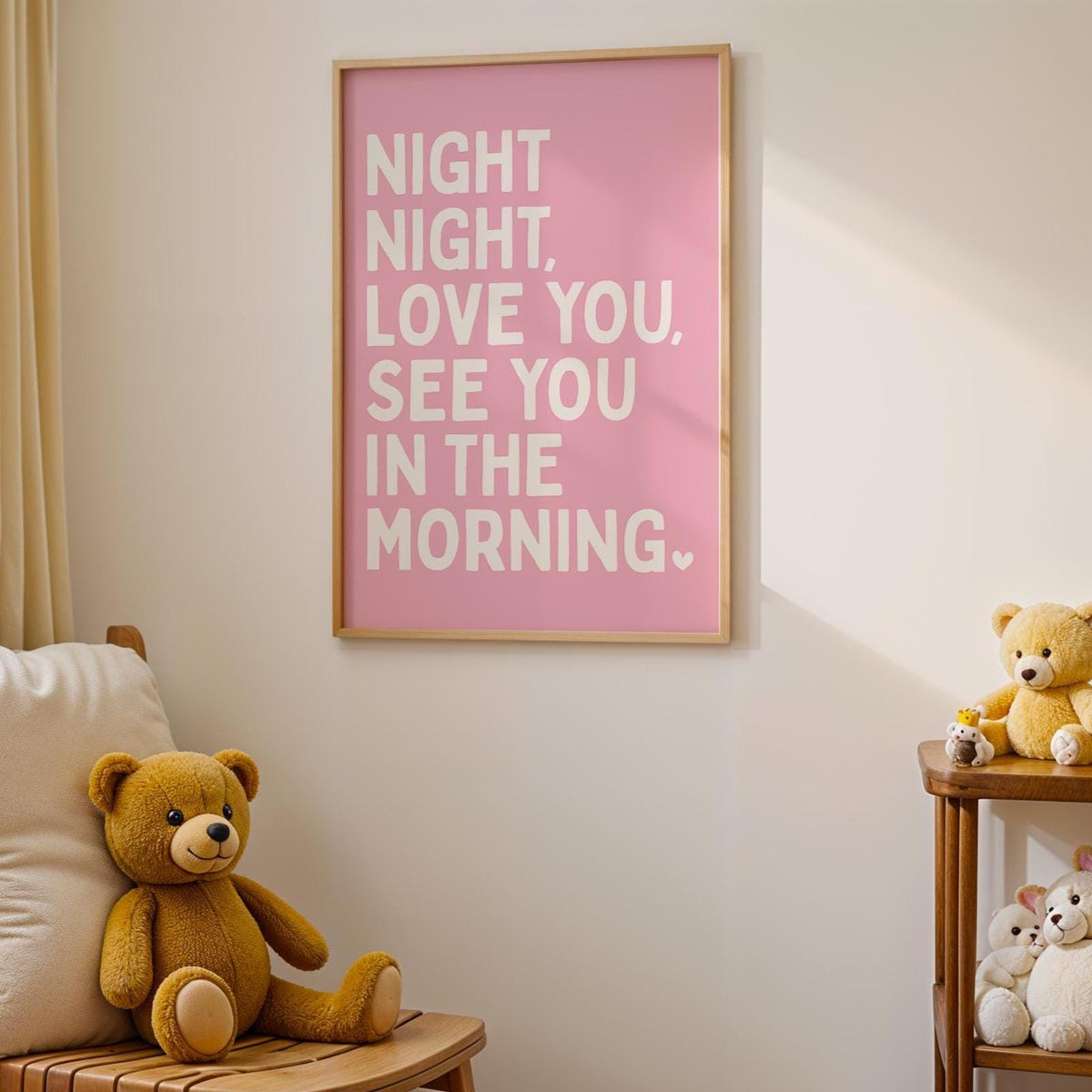 Night Night Love You See You In The Morning Art Print Pink and White Wall Decor