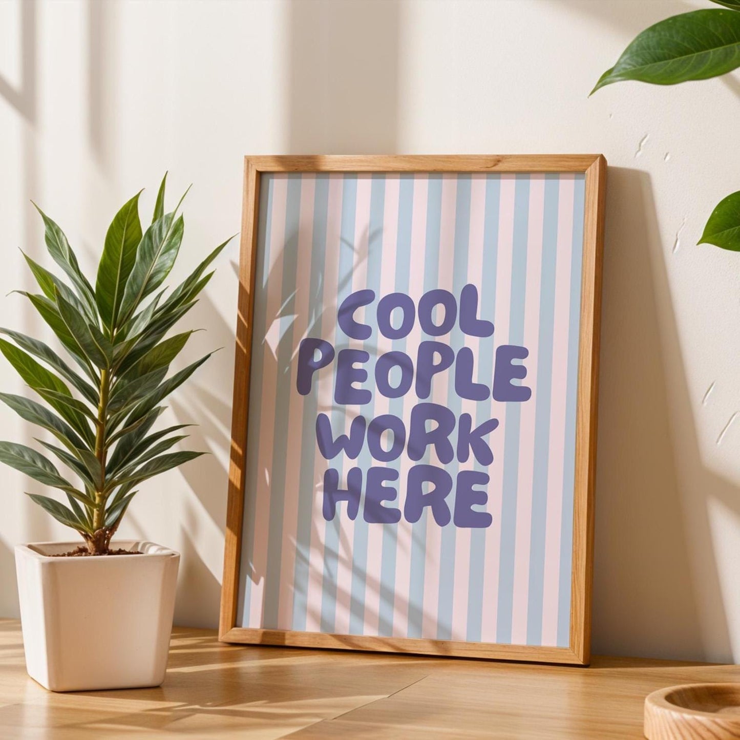 Cool People Work Here Art Print Blue Striped Wall Decor