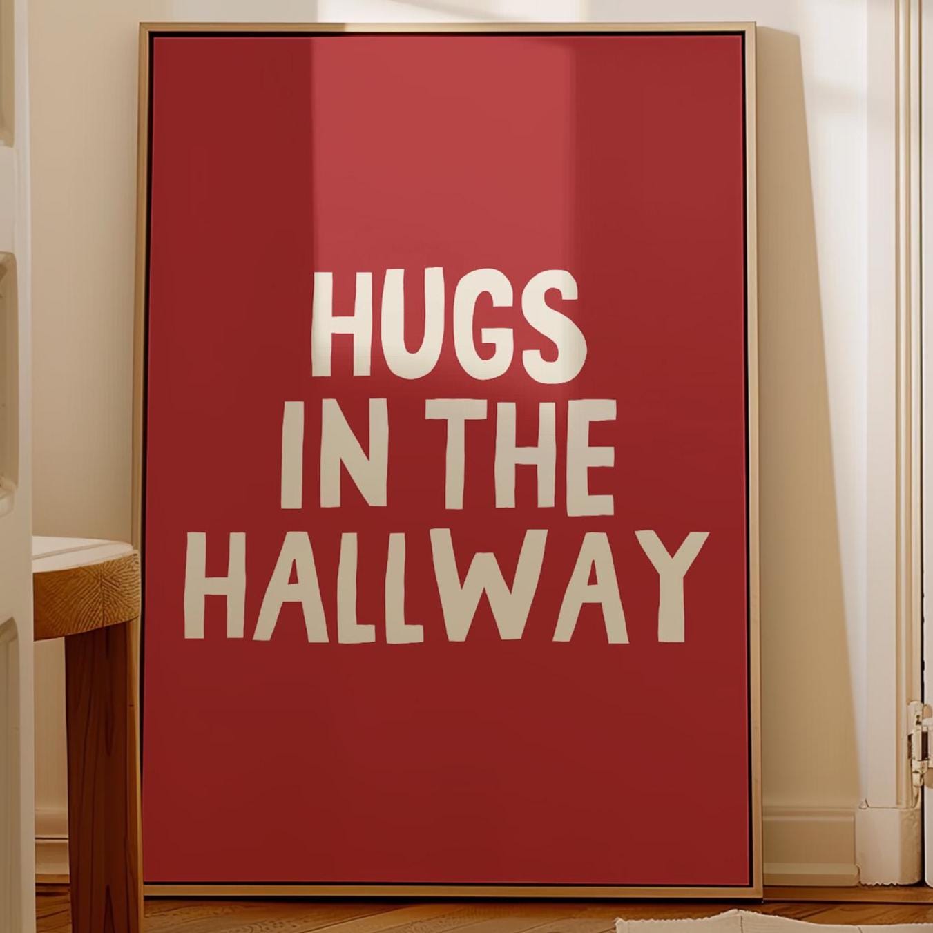 Hugs In The Hallway Art Print Red and Cream Wall Decor