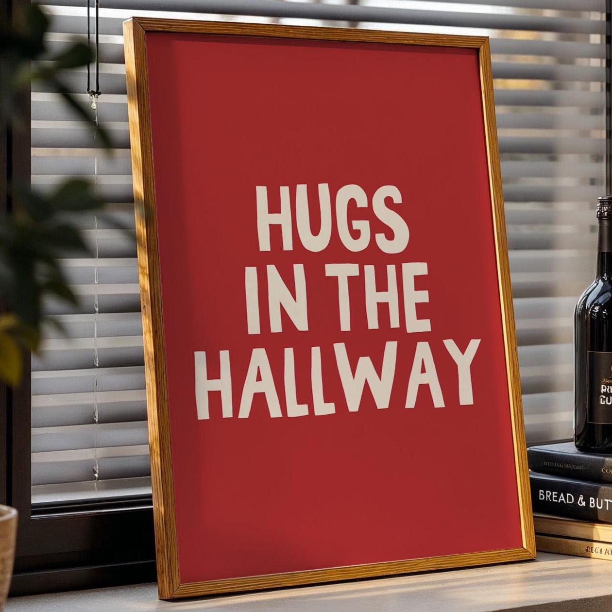 Hugs In The Hallway Art Print Red and Cream Wall Decor