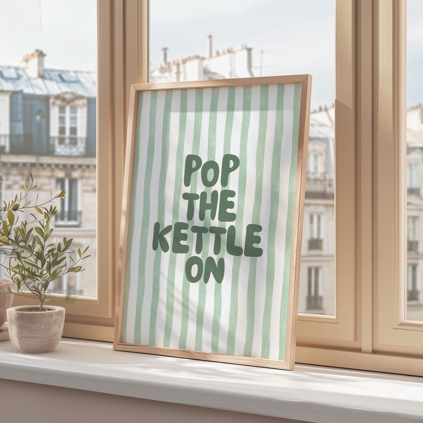Pop The Kettle On Art Print Green Kitchen Wall Art