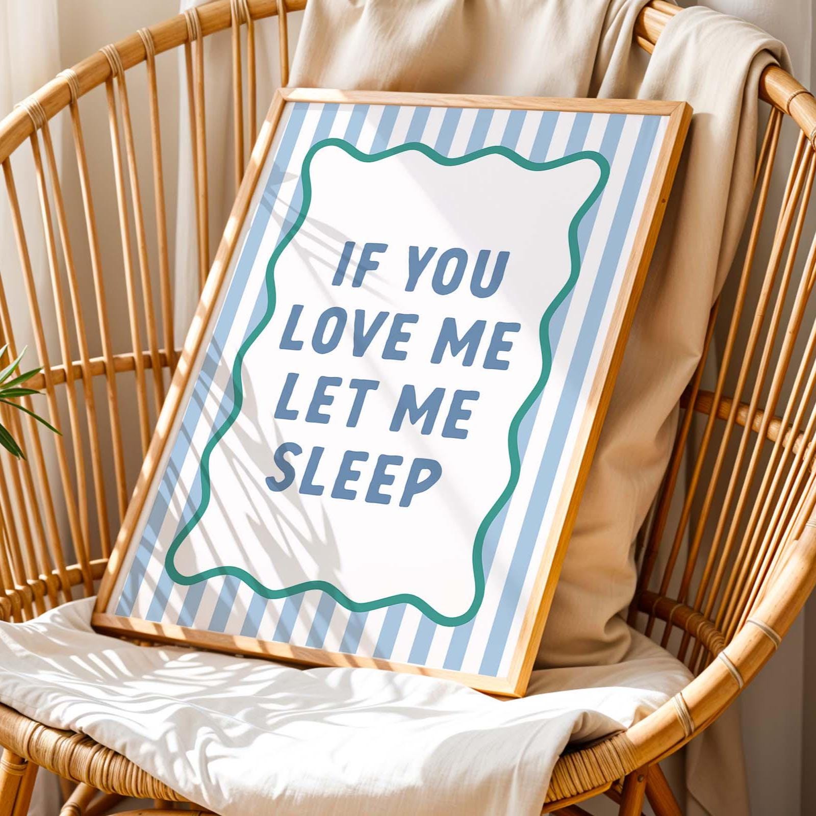 If You Love Me Let Me Sleep Art Print Blue Striped Wall Decor