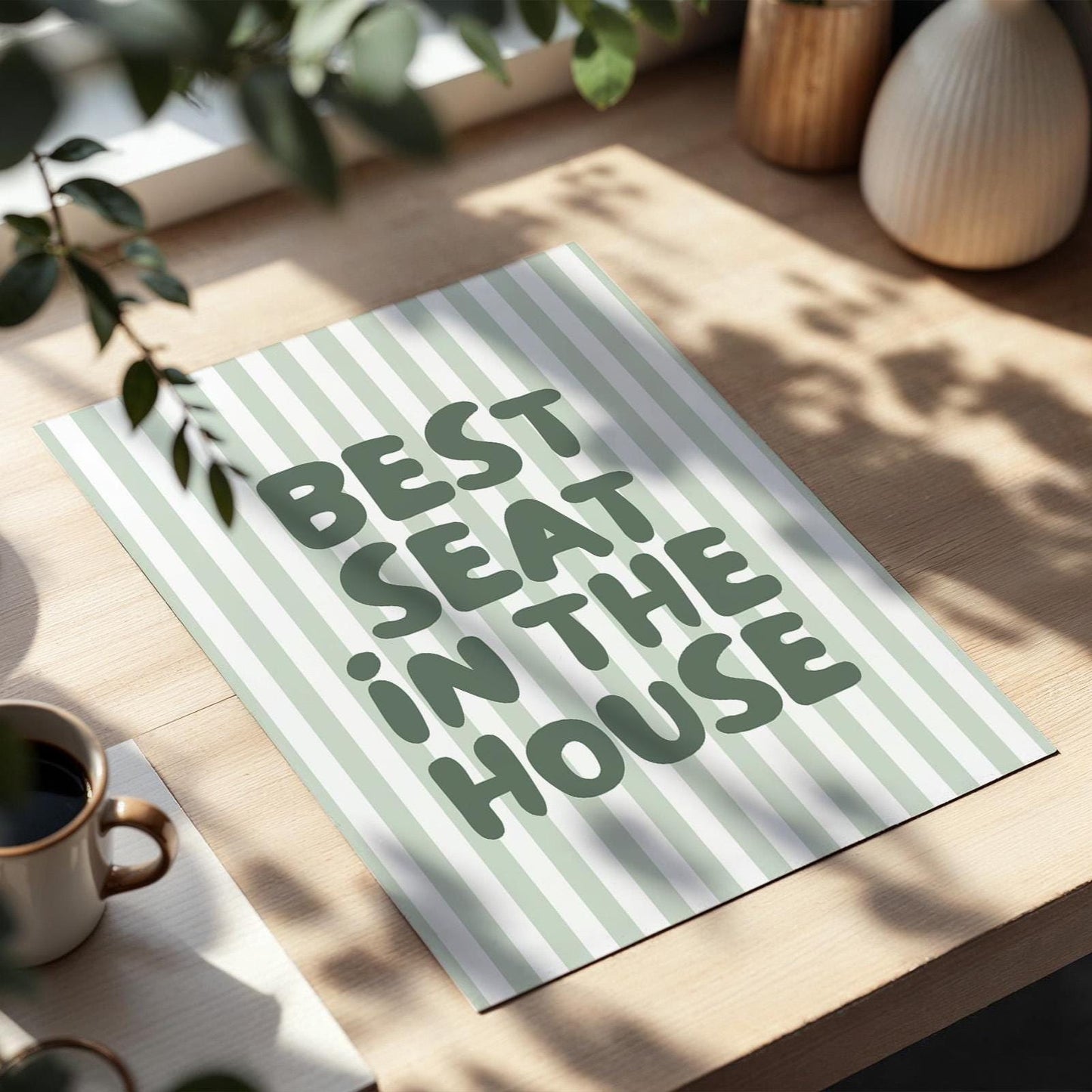 Best Seat In The House Art Print Green Striped Bathroom Wall Decor