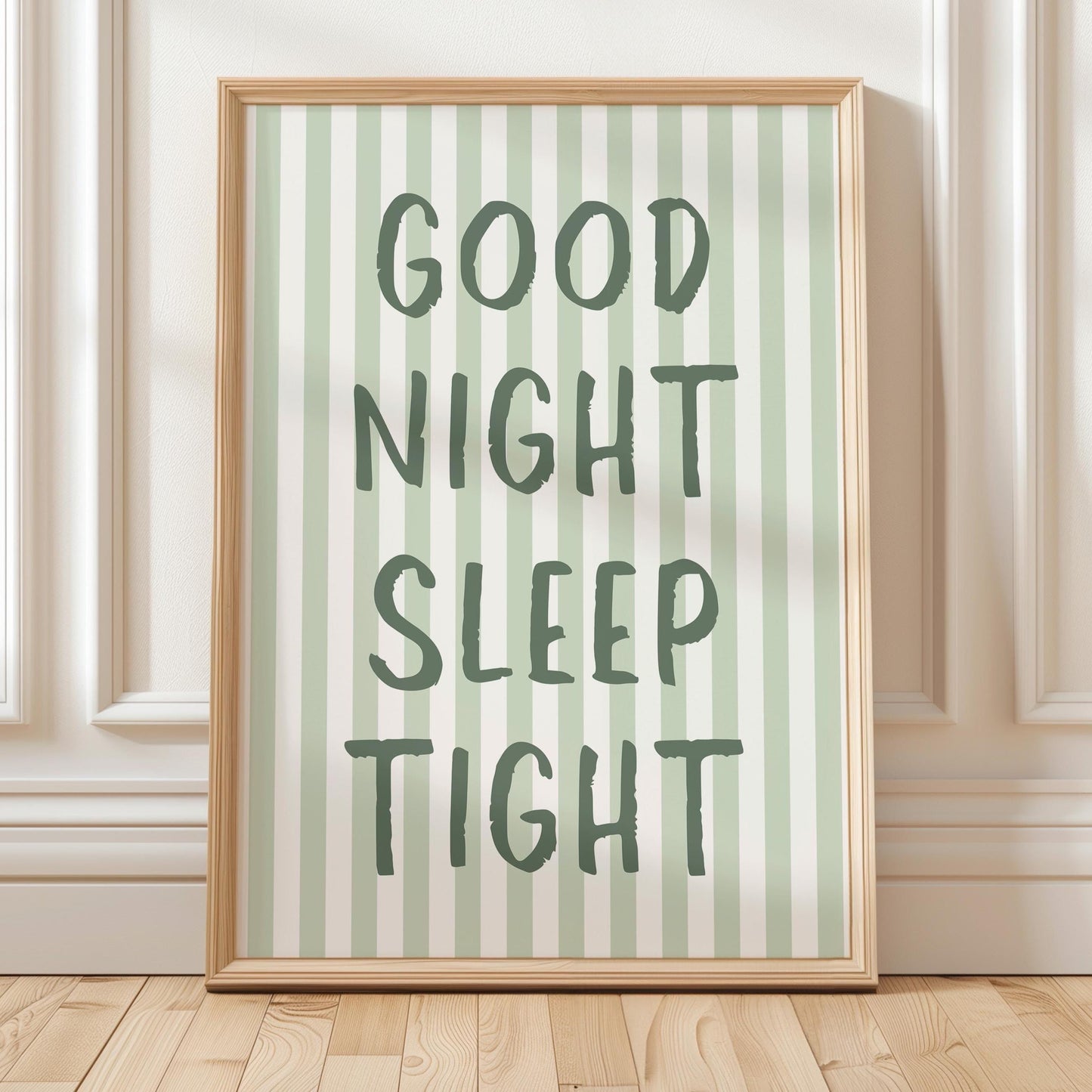 Good Night Sleep Tight Art Print Green Striped Wall Decor