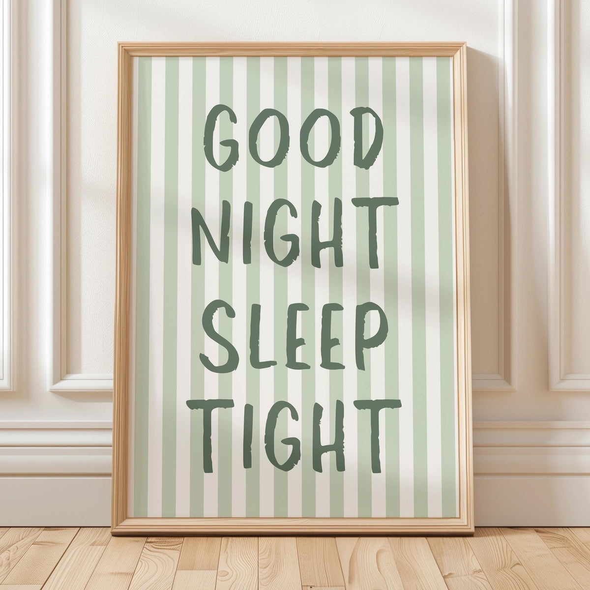 Good Night Sleep Tight Art Print Green Striped Wall Decor
