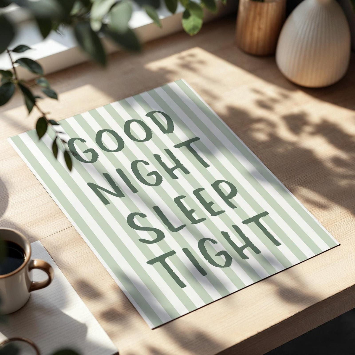 Good Night Sleep Tight Art Print Green Striped Wall Decor