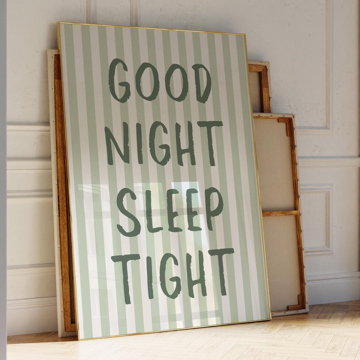 Good Night Sleep Tight Art Print Green Striped Wall Decor