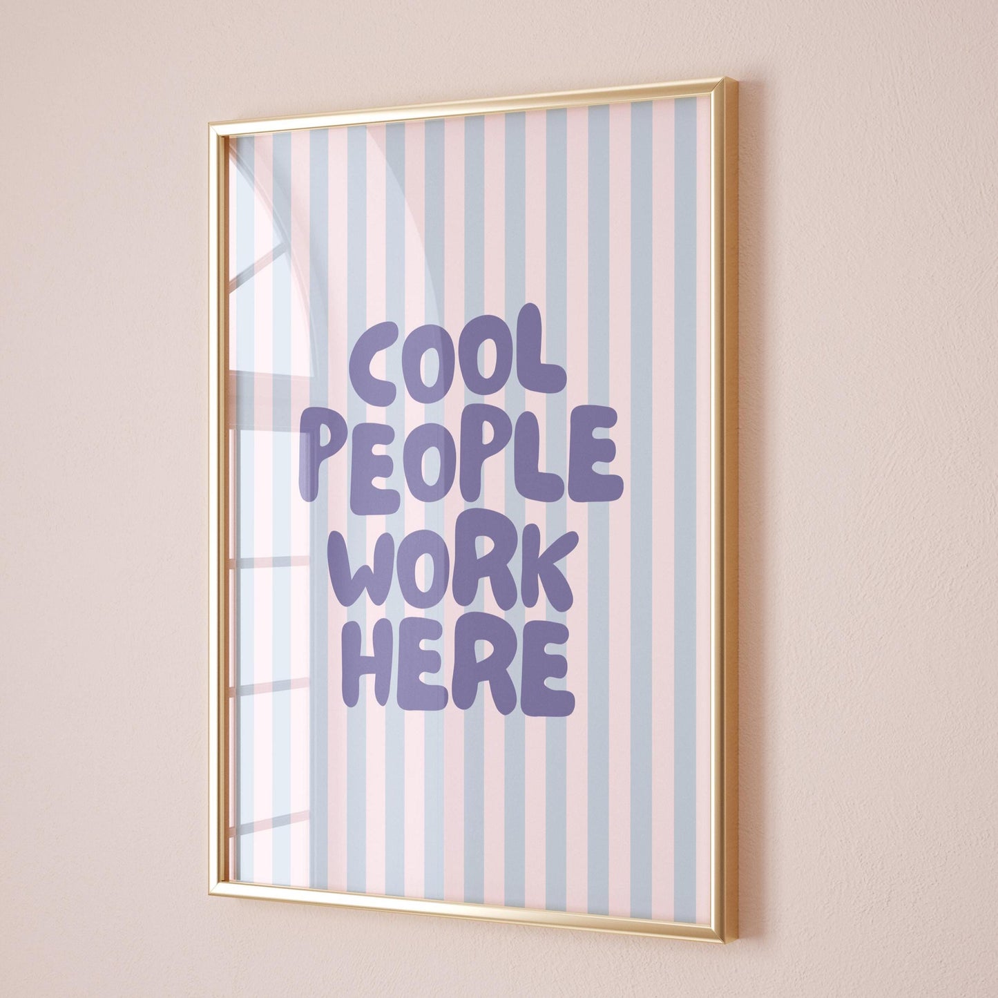 Cool People Work Here Art Print Blue and White Striped Wall Decor