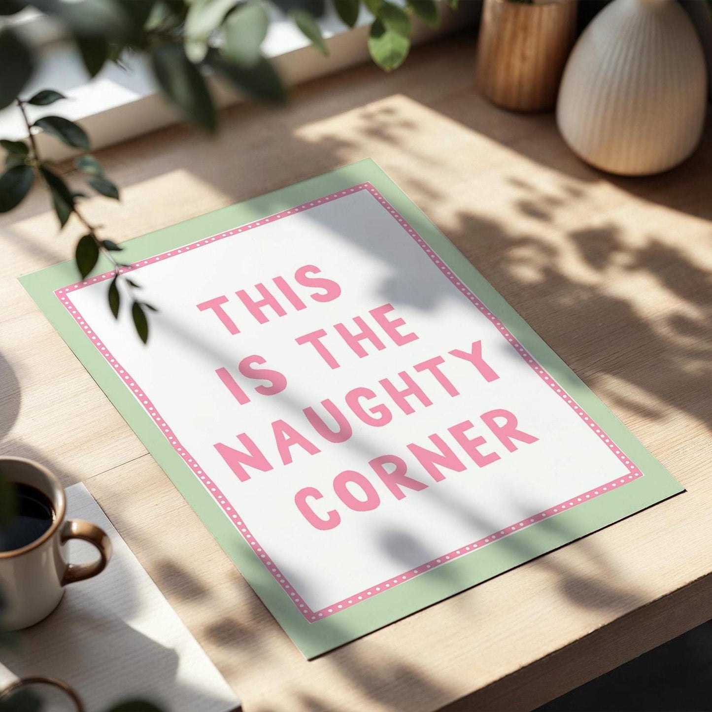 Naughty Corner Art Print Green and Pink Wall Decor