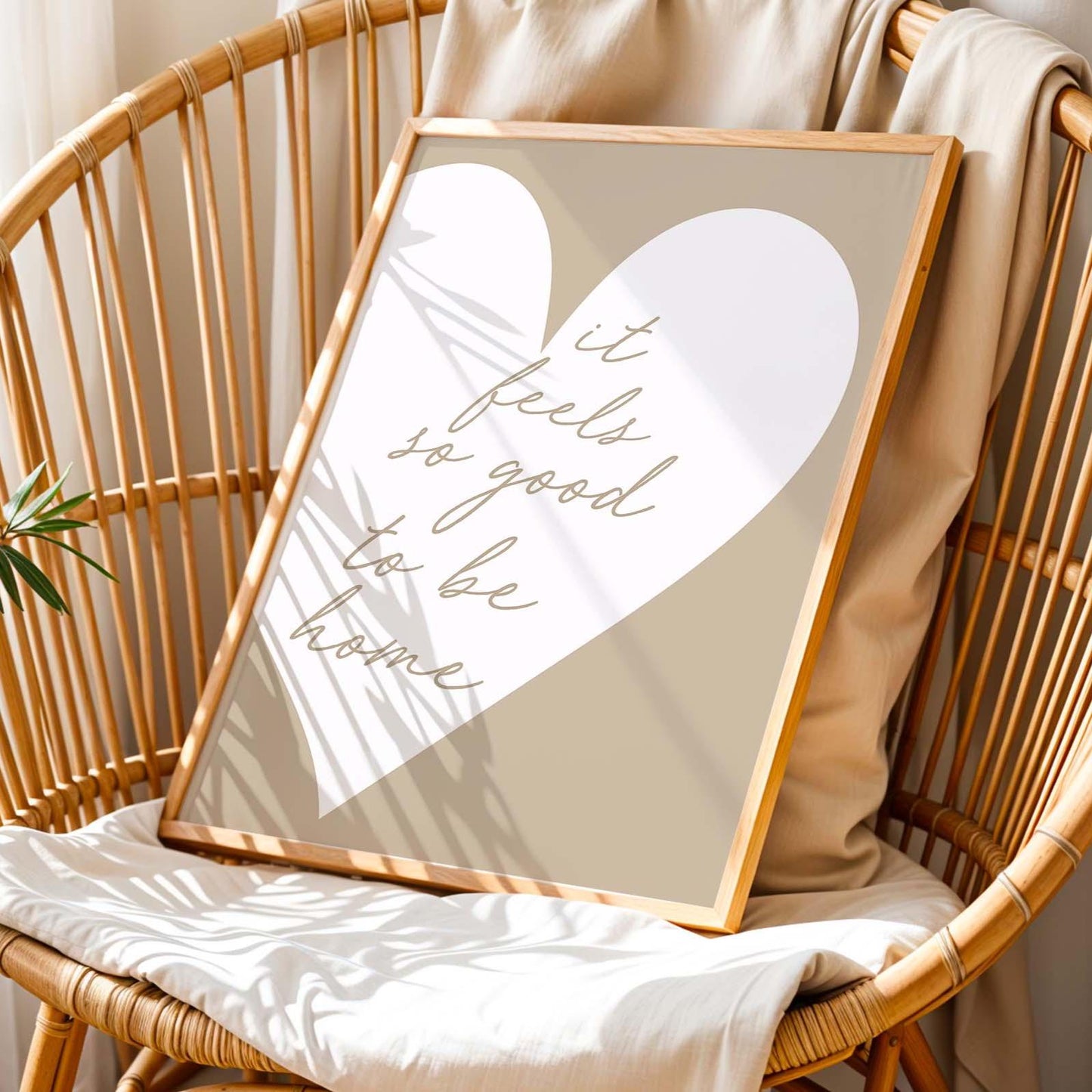 It Feels So Good To Be Home Art Print Beige and White Heart Wall Decor