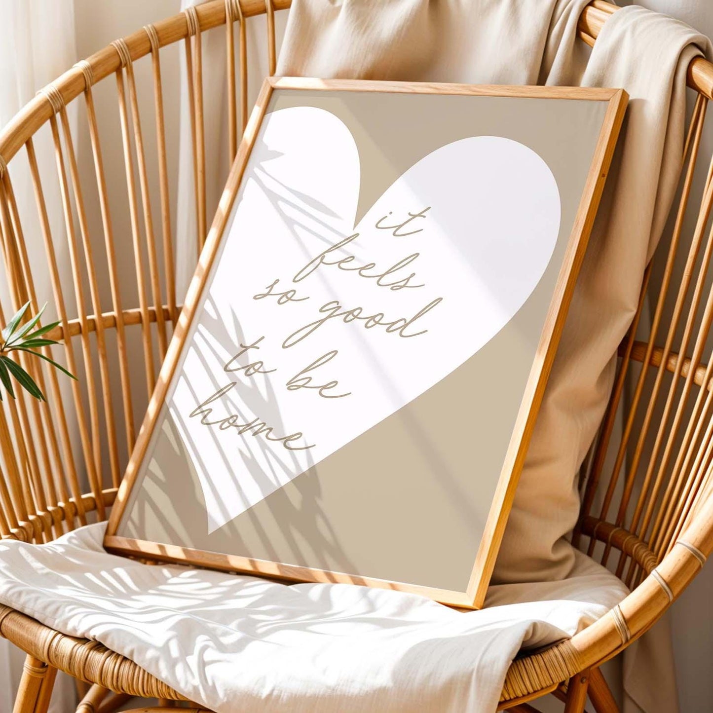 It Feels So Good To Be Home Art Print Beige and White Heart Wall Decor