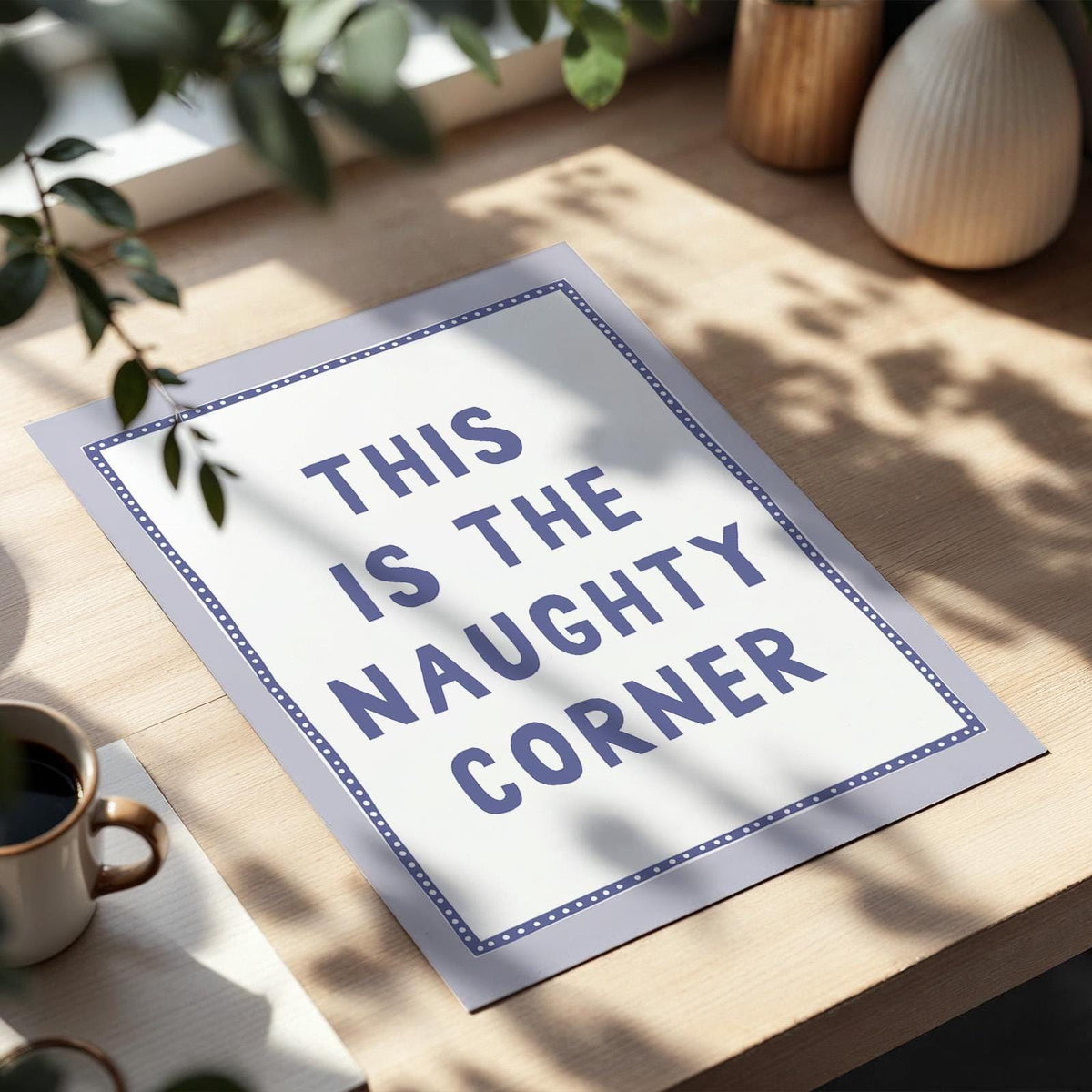 Naughty Corner Art Print Blue and White Wall Decor