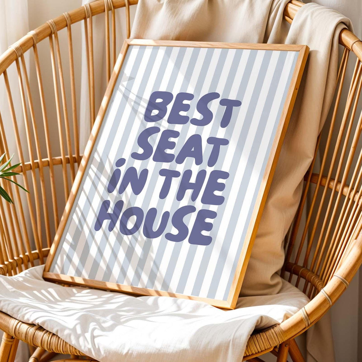 Funny Bathroom Art Print: Retro Blue Stripey Toilet Decor