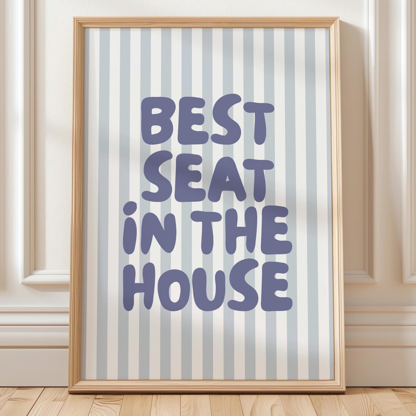Best Seat In The House Art Print Blue and White Stripey Bathroom Decor