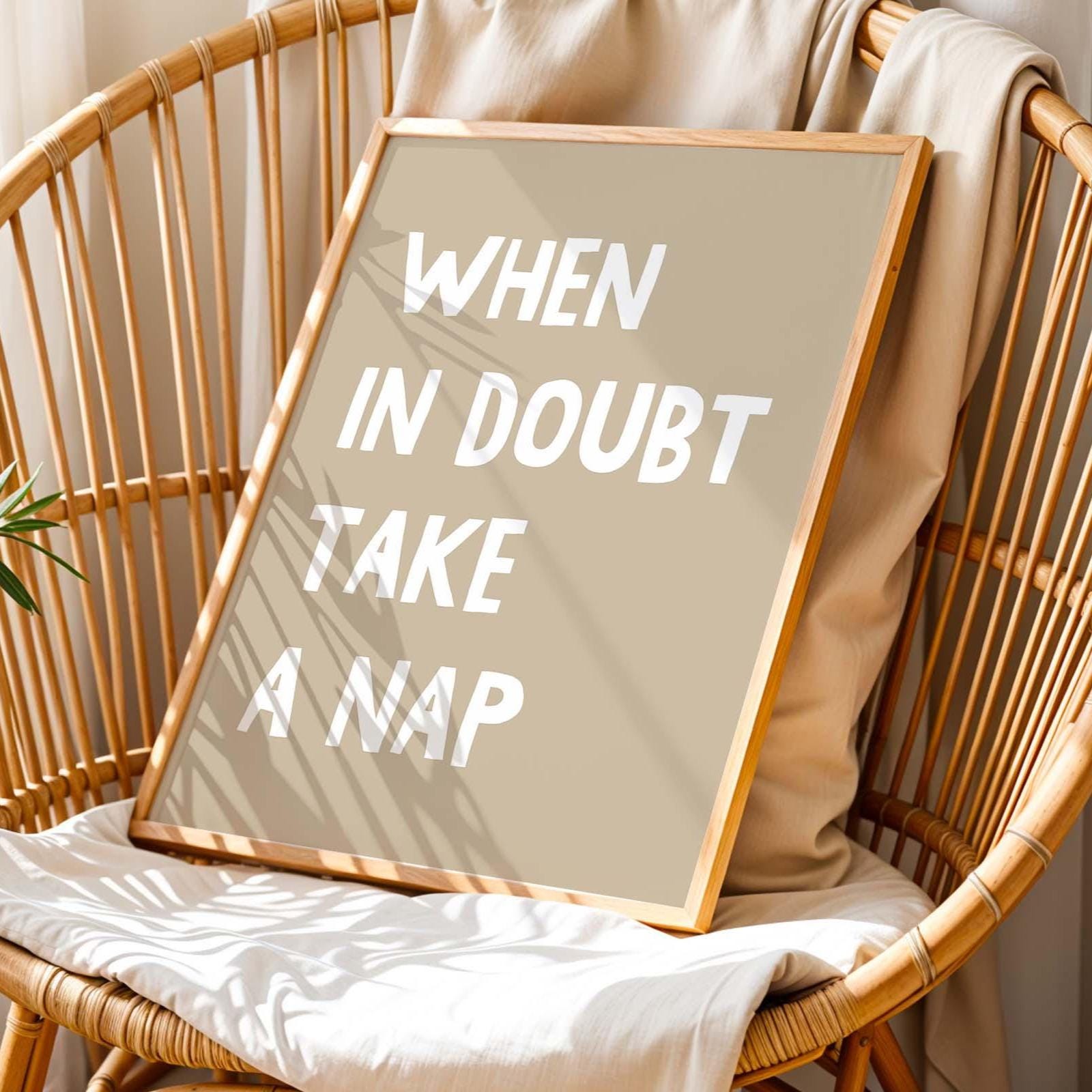 When In Doubt Take A Nap Art Print Beige Bedroom Wall Decor
