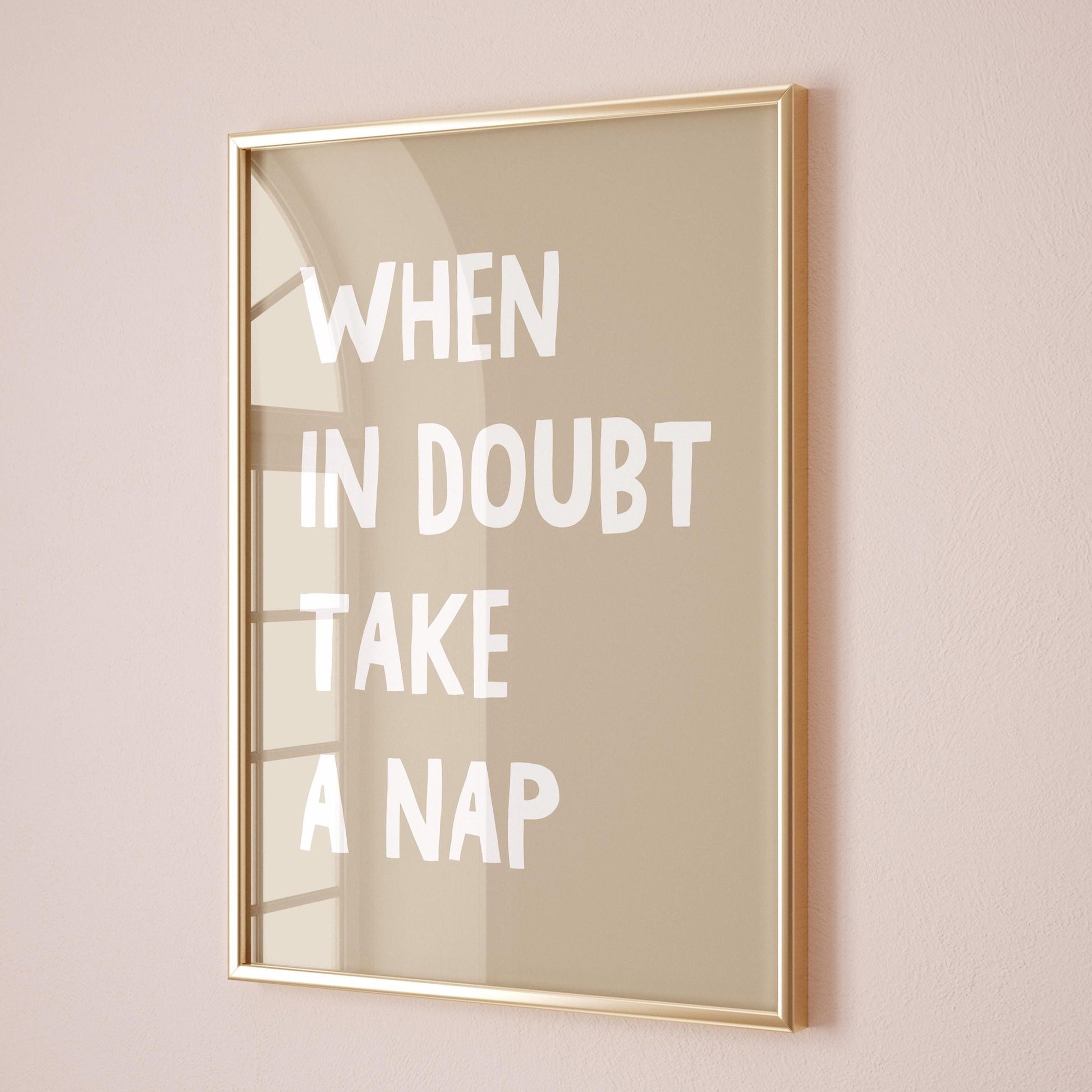 When In Doubt Take A Nap Art Print Beige Bedroom Wall Decor