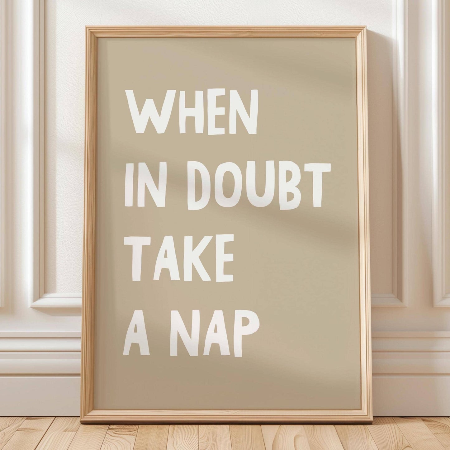 When In Doubt Take A Nap Art Print Beige Bedroom Wall Decor