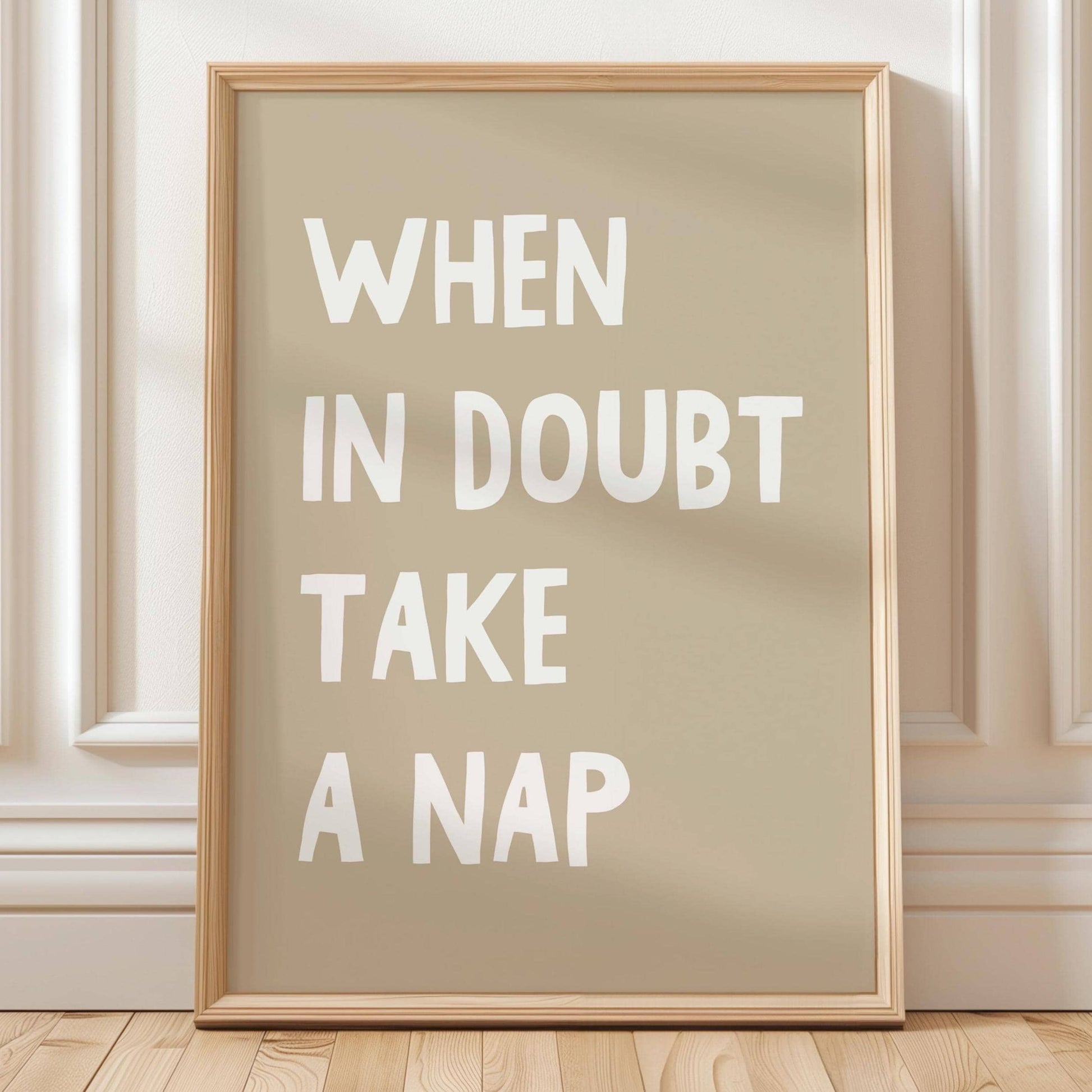 When In Doubt Take A Nap Art Print Beige Bedroom Wall Decor