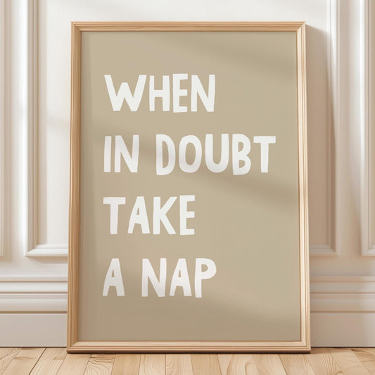 When In Doubt Take A Nap Art Print Beige Bedroom Wall Decor