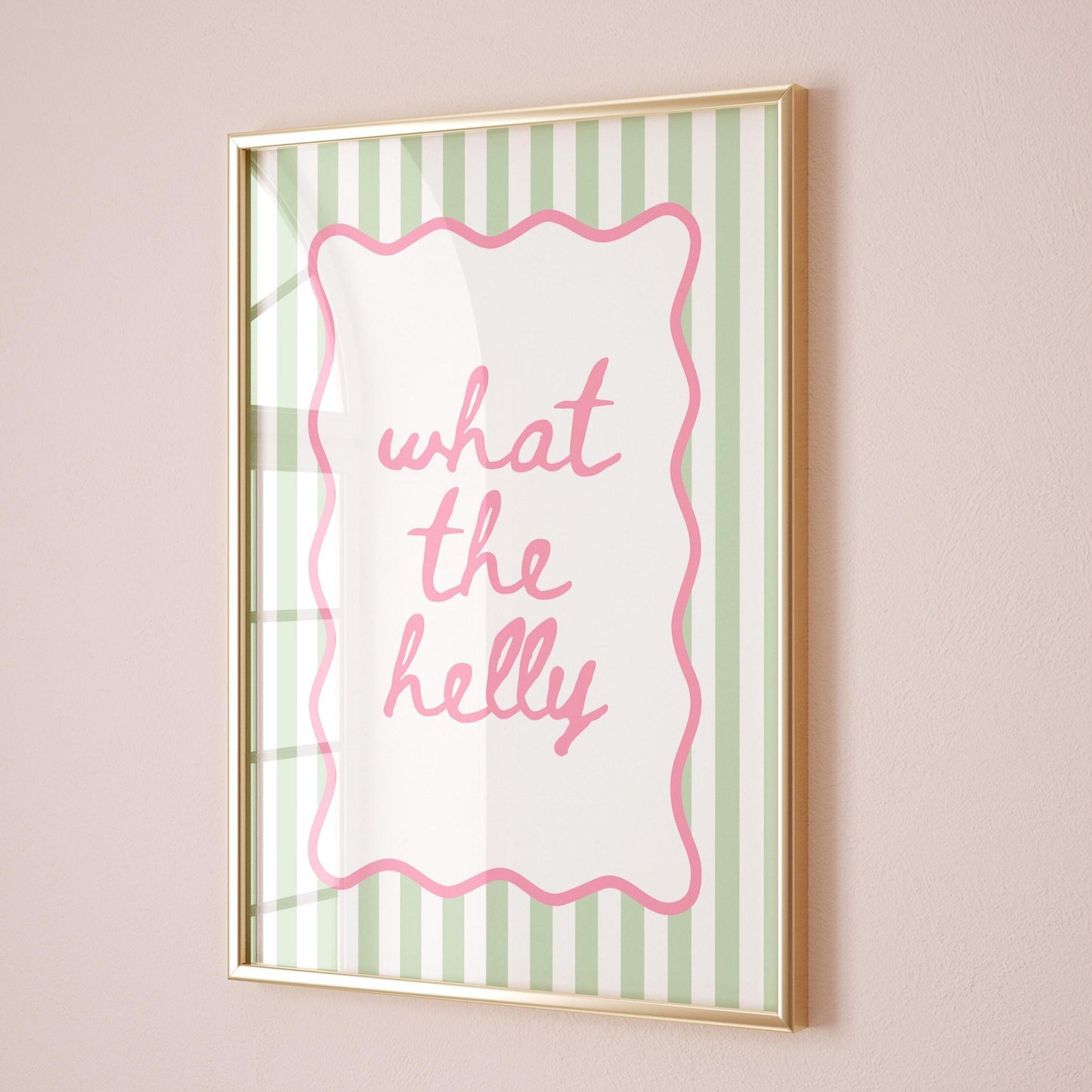 What The Helly Art Print Green Stripes Pink Wall Decor