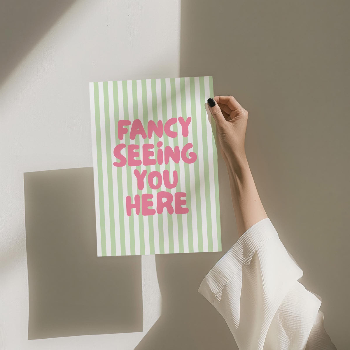 Fancy Seeing You Here Art Print Pink and Green Striped Home Decor