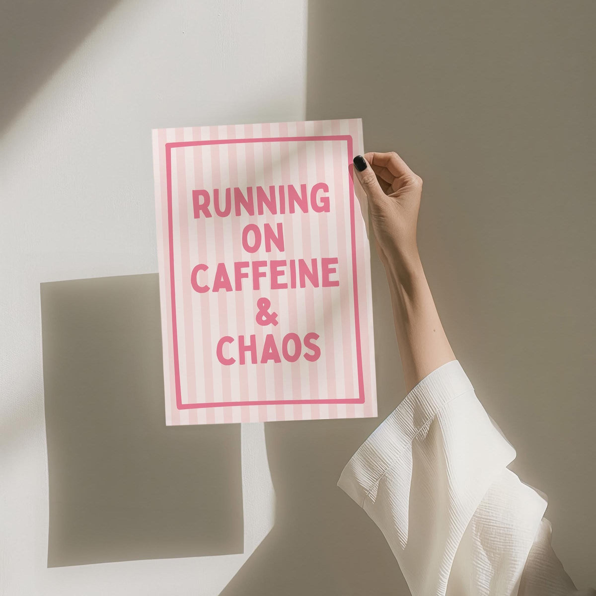 Running on Caffeine and Chaos Art Print Pink Stripey Wall Decor