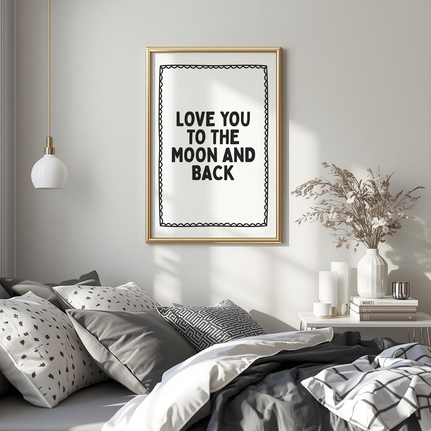 Love You To The Moon And Back Art Print White and Black