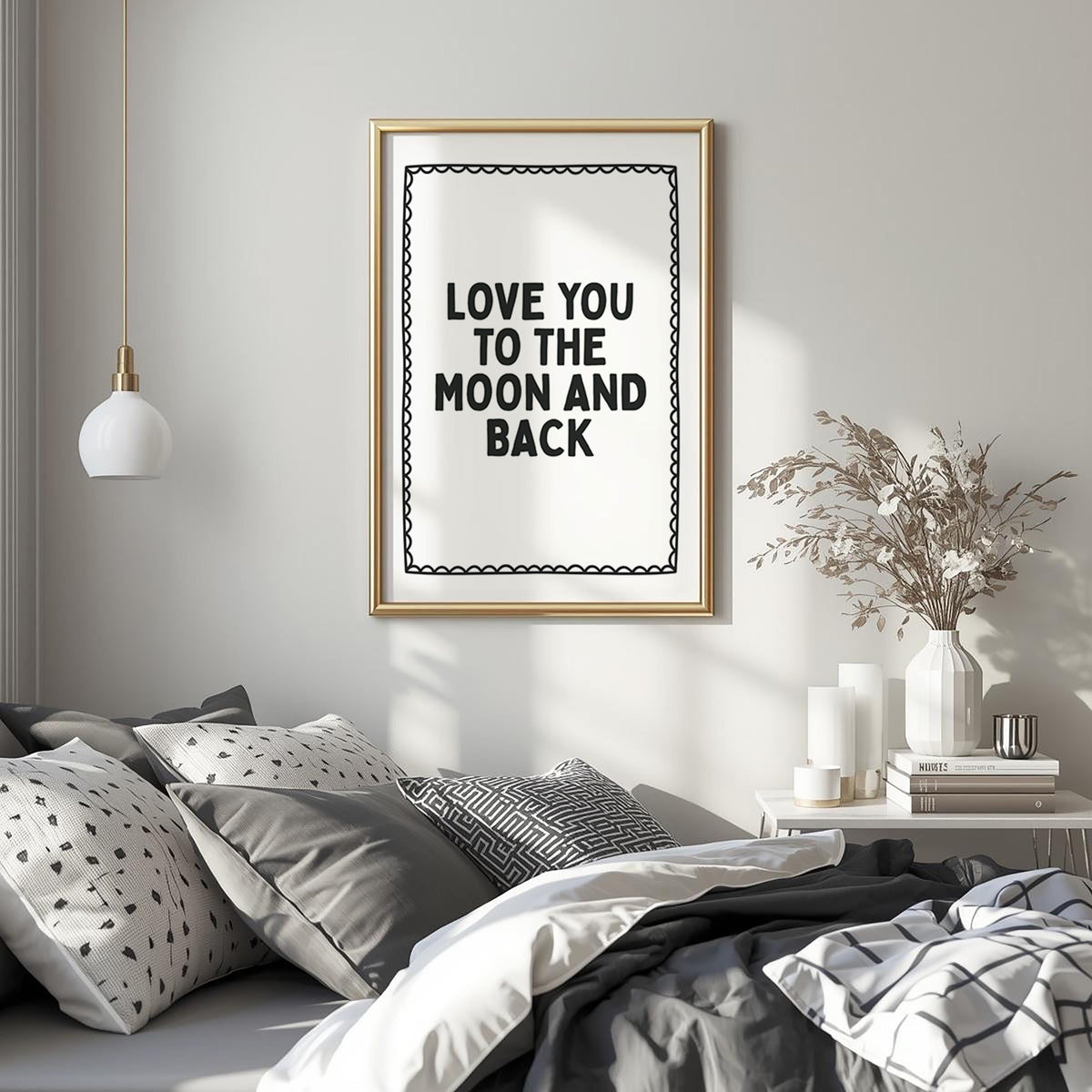 Love You To The Moon And Back Art Print White and Black