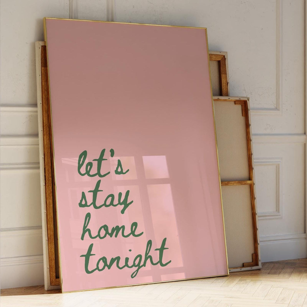 Lets Stay Home Tonight Art Print Pink and Green Wall Decor