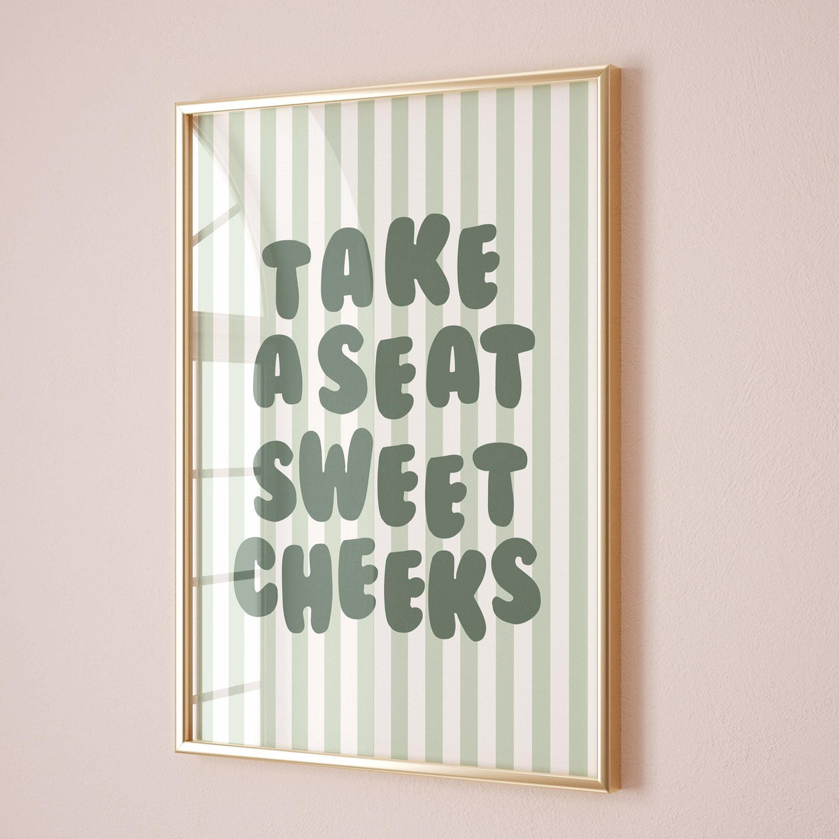 Take a Seat Sweet Cheeks Art Print Green Striped Wall Decor