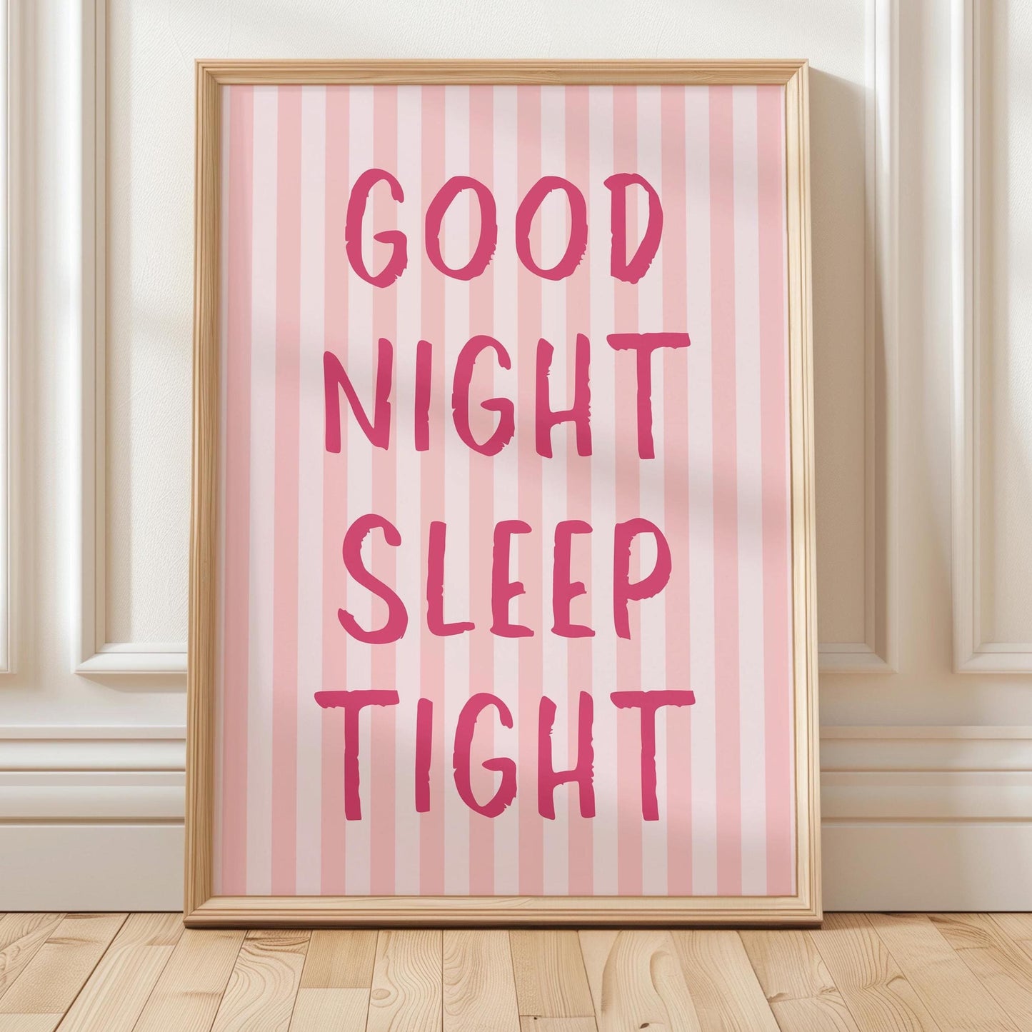 Good Night Sleep Tight Art Print Pink Striped Bedroom Wall Art
