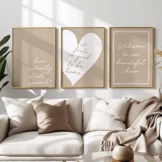 set of three beige typography wall art