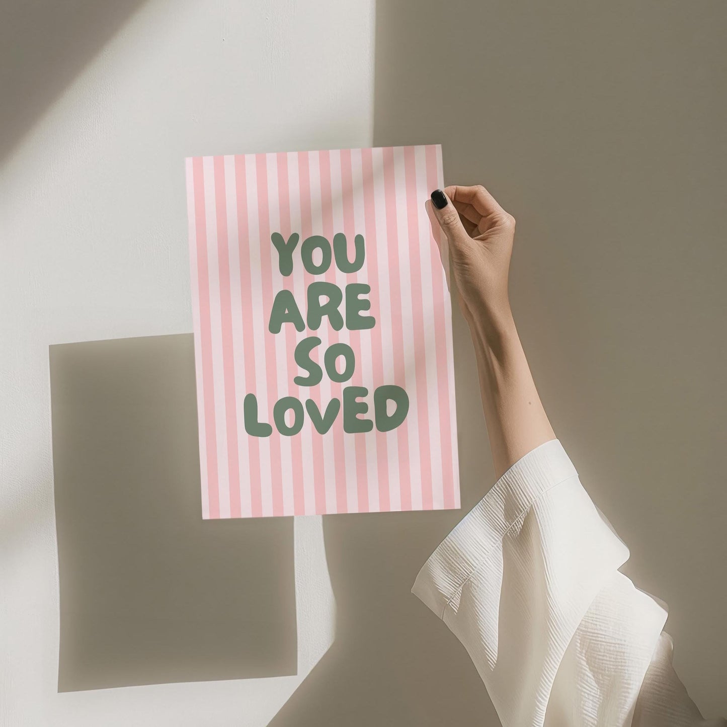 You Are So Loved Art Print, Pink and Green Wall Decor, Stripey Poster