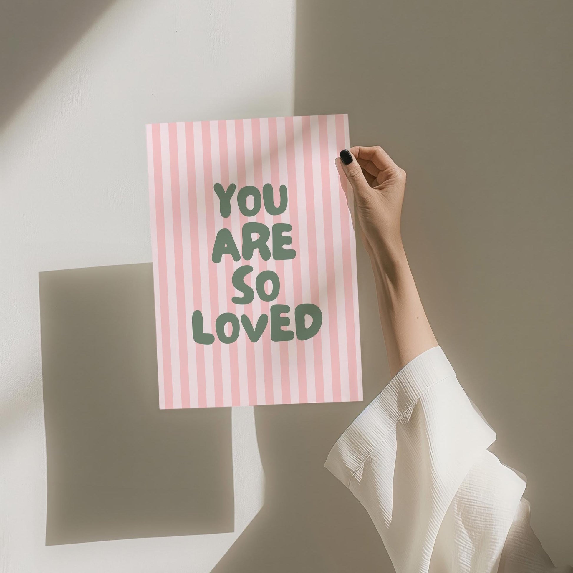 You Are So Loved Art Print, Pink and Green Wall Decor, Stripey Poster